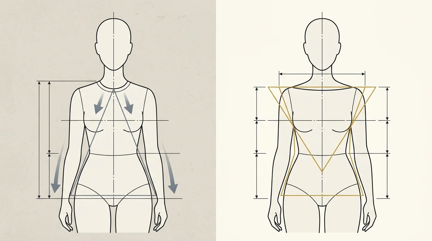 Visual axis adjustment using horizontal shoulder lines.