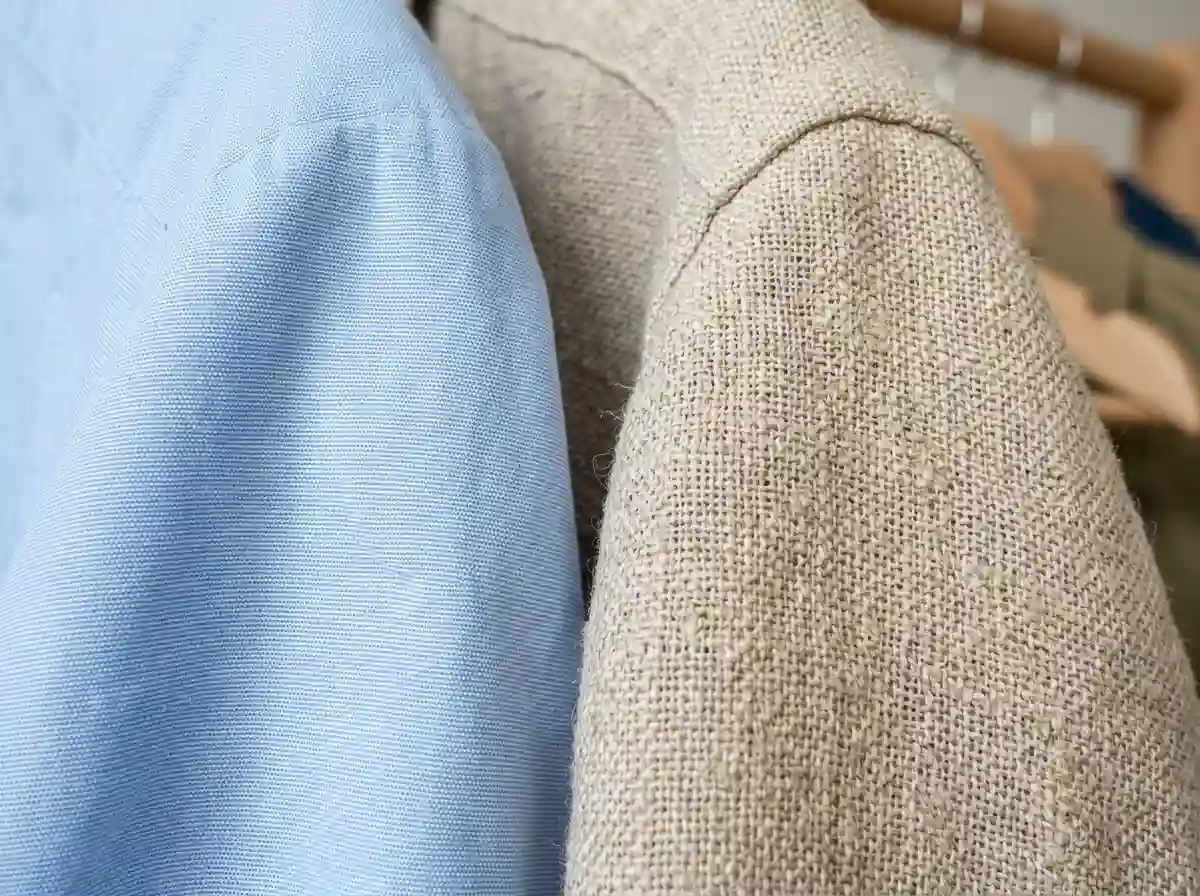 Close-up texture of breathable cotton poplin and woven linen blend textiles for summer workwear