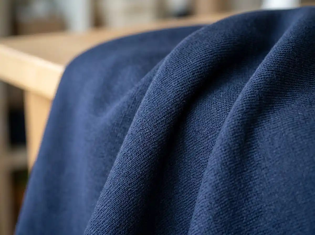 Close up texture shot of 260 GSM ponte di Roma fabric structure showing crisp drape